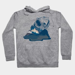 Bear Roaring in Blue Mountain Landscape | Gift Idea for Travelers who love Hiking or Camping | Wanderlust Hoodie